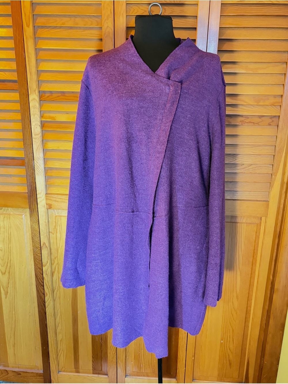Eileen Fisher Cardigan Womens XL Merino Wool Asymmetrical Purple Long Sweater